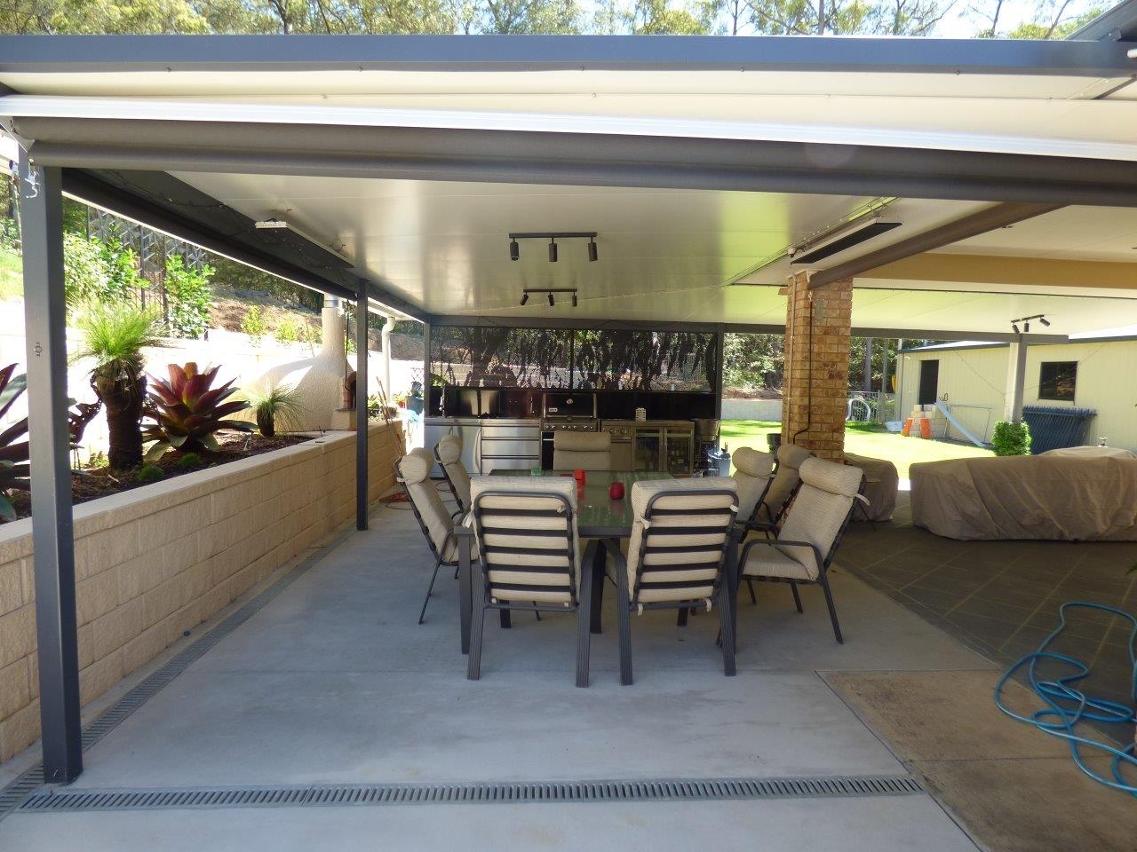 Outdoor patio entertainment area.